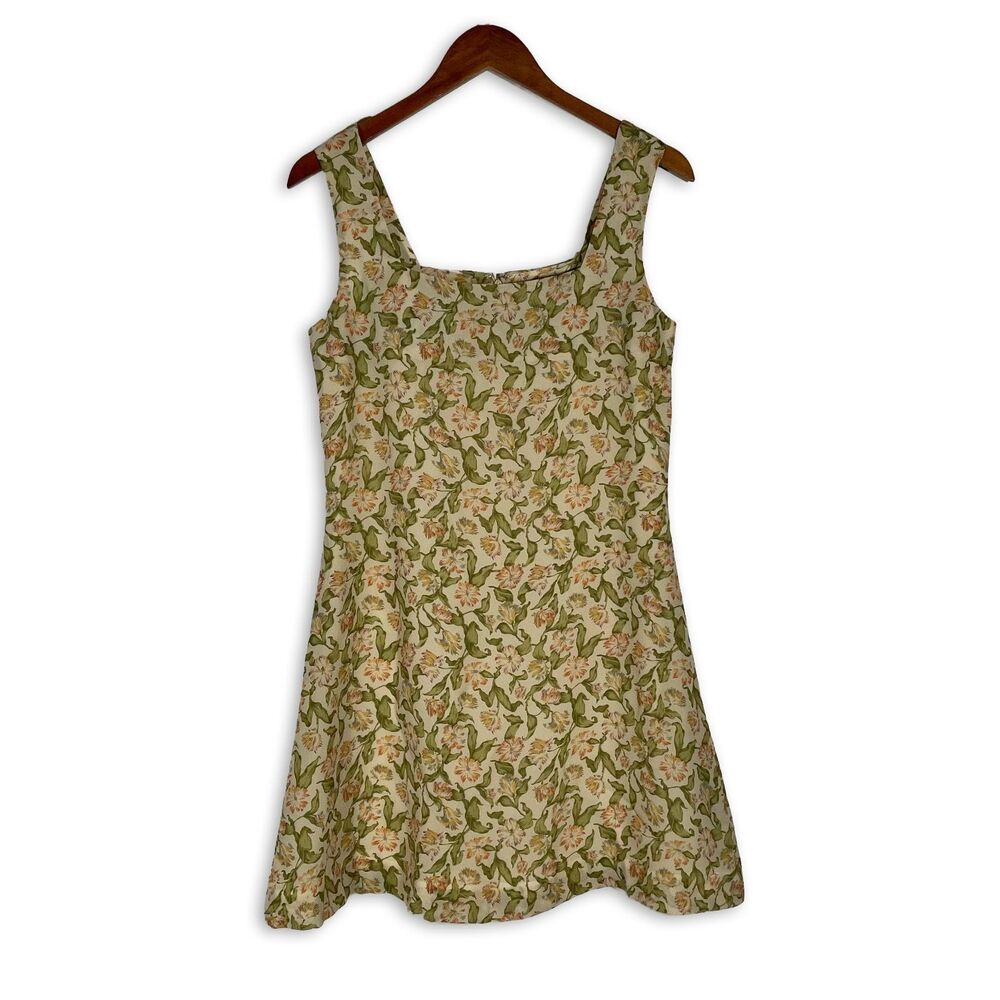 Magaschoni Floral Sleeveless Mini Dress Square Neck Medium Y2K Garden Party